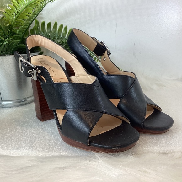 SOLE SOCIETY JEANNE LEATHER SLINGBACK BLOCK HEEL SANDALS BLACK SZ 6 - Picture 5 of 11